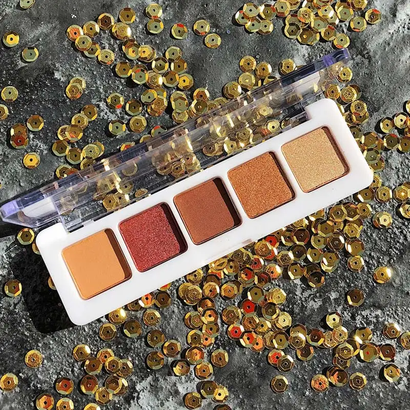 5 цветов Сияющие тени для век пигментные Блестки макияжа Палетка цвета заката