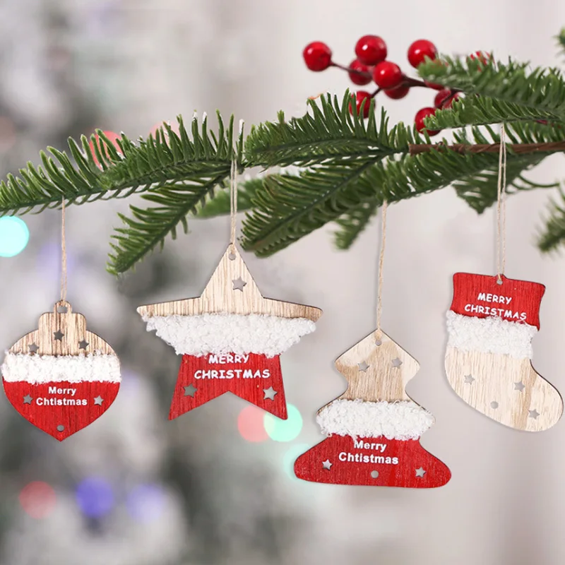 

4Pcs Mix DIY Natural Wooden Christmas Tree Hanging Ornaments Pendant Kids Gifts Snowman Tree Shape Xmas Decoration