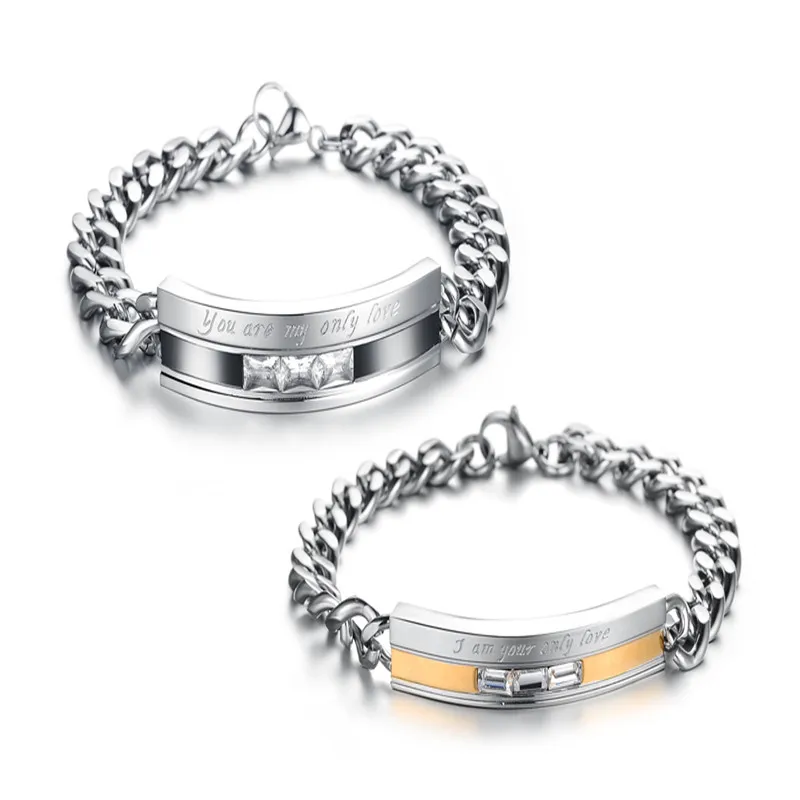 

OPK Couple bangle bracelet Charm Stainless steel Love Bracelet Link Chain Lovers Couple Bracelet Gift Health Bracelet Jewelry