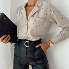 Женская рубашка в горошек, повседневная однотонная офисная блузка с длинным рукавом и отложным воротником, 2021, уличная одежда с карманом