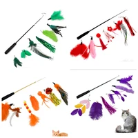 8pc replacement cat feather toy cat stick with bell cat feather teaser wand pet kitten interactive toy retractable fishing road