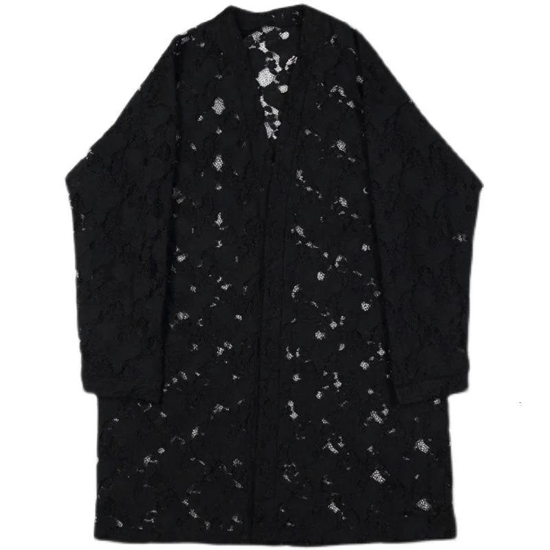 Мужские длинные тренчкоты темно синее вязаное универсальное пальто черная