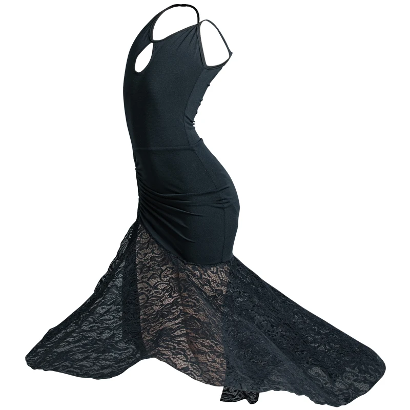 

2020 Ballroom Dance Dresses Girls Black Sling Lace Waltz Dress Flamenco Spanish Dancing Clothes Children Modern Practice Wear