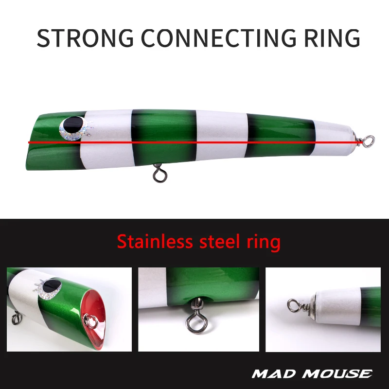 

MADMOUSE Wooden Poeer Fishing Lure Jig 120g 222mm 1Pc 5 Colors Topwater Popper Saltwater Surface Bait For Ocean Angling Trolling