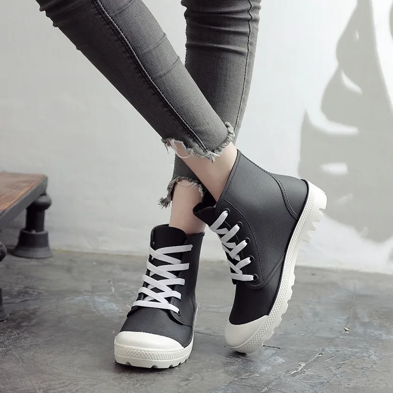 New Fashion Rain Boots Women Shoes Candy Color Non-slip Jelly Shoes Woman Ankle Boots Lace Up Waterproof Gum'd Boots galoshes