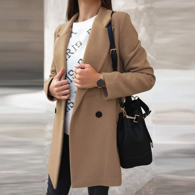 

Women Trench Coat Ladies Winter Coats Suit Jacket Double-breasted Wide Lapel Blazer Work Long Sleeve Casual Fashion Solid