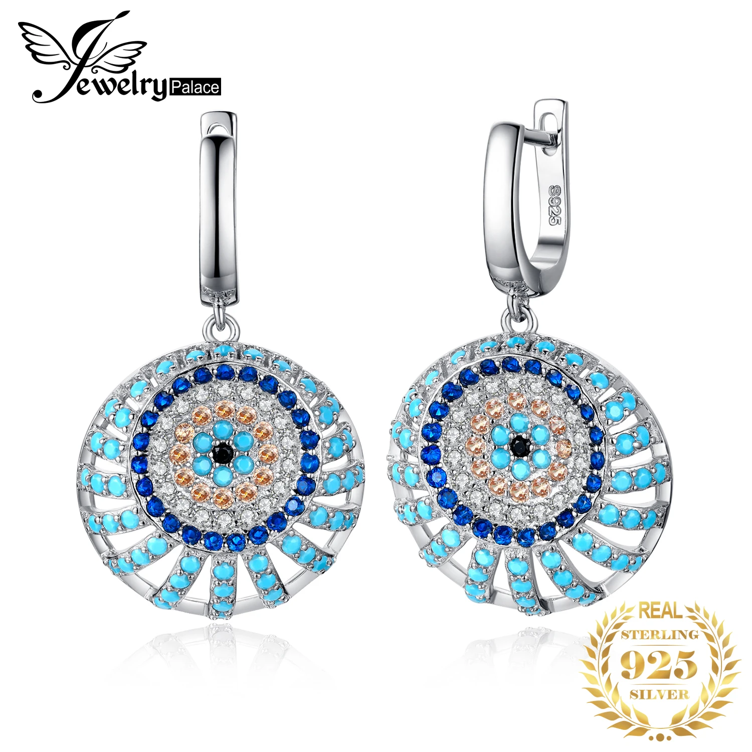 Богемные серьги-капли в богемном стиле имитация бирюзы 925 пробы серебряные