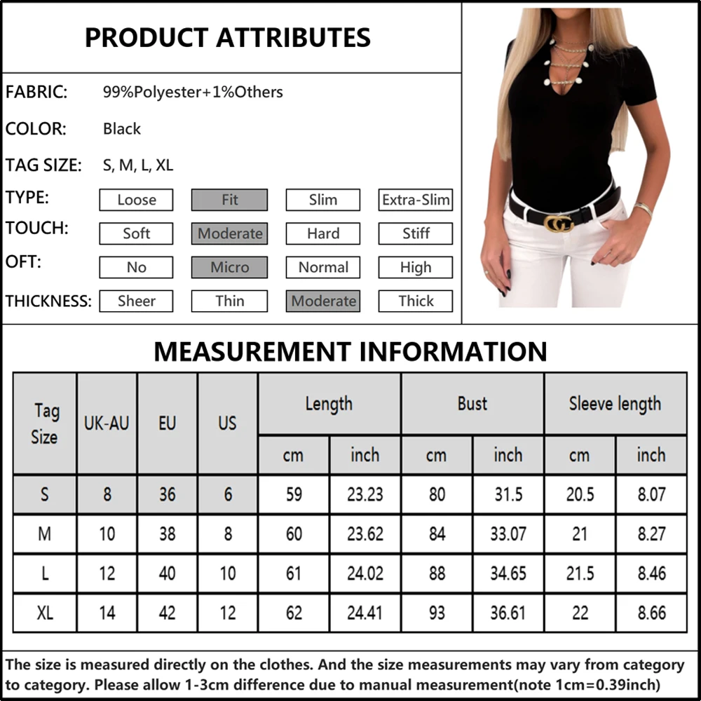 

Sexy Slim Fit Ladies T shirt Casual Blusas Chain Decor Women Summer Short Sleeve Solid Black V Neck Hollow Out Tshirt Tops D30