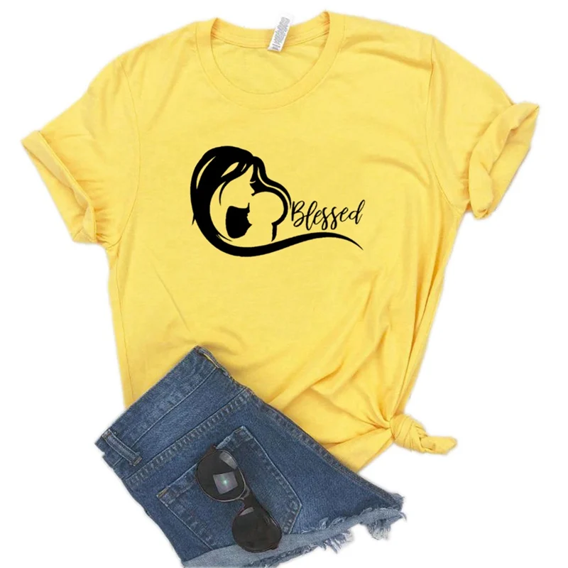 

Women T Shirt Blessed Mom Baby Print Tshirt Women Short Sleeve O Neck Loose T-shirt Ladies Summer Causal Tee Shirt Clothes Tops