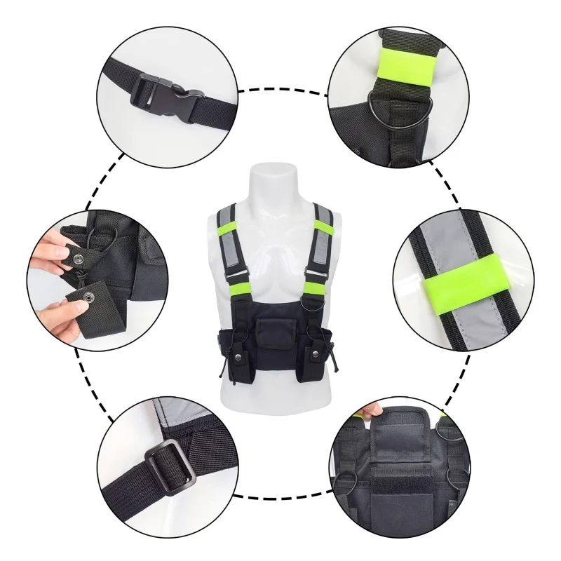 

Radio Vest Chest Rig Harness Chest Front Pack Pouch Holster Vest Rig Universal Radio Harness Chest Rig for Two Way Radio Walkie