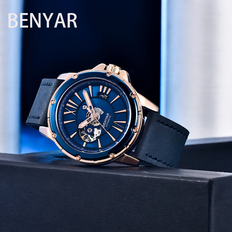 BENYAR 2022 New Automatic Mechanical Watch Military Sports Waterproof Watch Men Classic Fashion Leather Watch Relogio Masculino