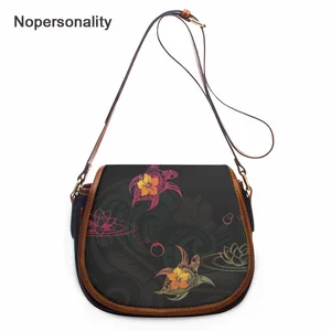 Nopersonality Luxury Brand Shoulder Bags Hibiscus Turtle Printed Saddle Bag Casual Retro Ladies Flip Bags Messenger Bag Bolsa