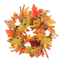 fall maple leaf artificial wreath with grapevine base real pinecones faux berries and cotton for front door decoration