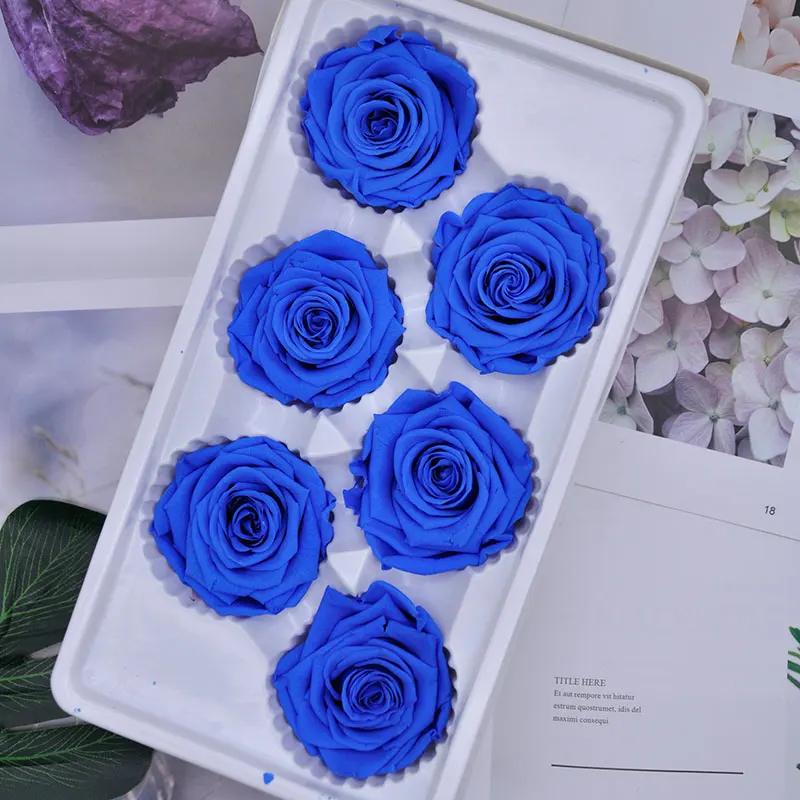 blue-1 Консервированные бессмертный розы 5-6 см или на день матери, подарочная коробка в виде вечная жизнь цветок на День святого Валентина свадьбы Материал уровня B 6 шт./кор - Цвет: blue-1