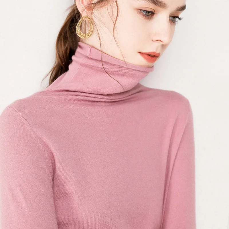 

Женский трикотажный свитер-водолазка, повседневный Однотонный свитер-водолазка с длинным рукавом, Осень-зима 2021