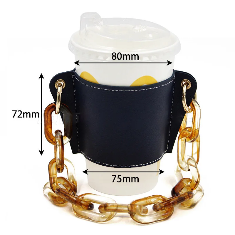 Soporte de mano de t&eacute; de la leche de cuero PU, cadena desmontable para p&iacute;cnic al aire libre, taza de caf&eacute; port&aacute;til, bolsa de embalaje exterior (sin taza de agua), 1 ud.-2