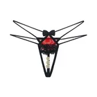 Эротическое нижнее белье, трусики, сексуальные кружевные трусики с вышивкой жемчугом и открытой промежностью, стринги с прозрачным бантом, стринги с Т-образной спинкой