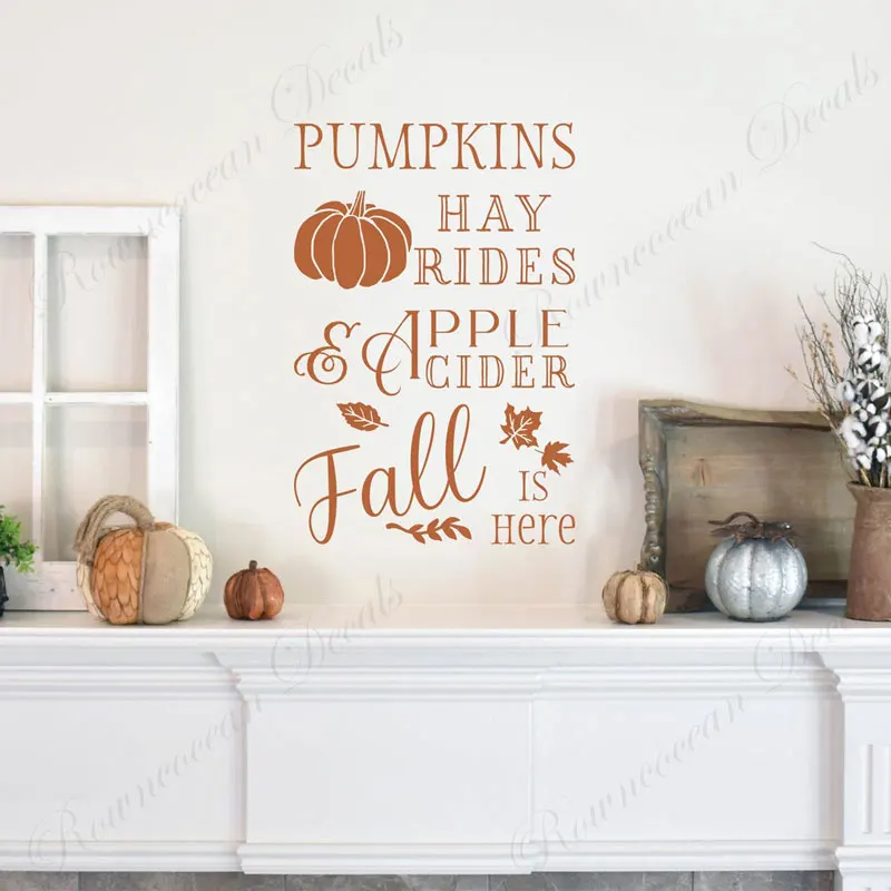 

Pumpkins Hayrides Sign Fall Decorations Wall Sticker Vinyl Home Decor Living Room Autumn Leaves Art Quote Decals Wall Mural 4643