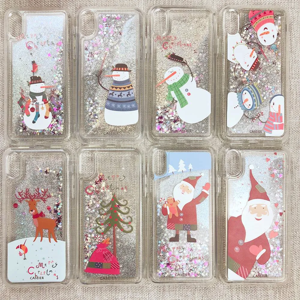CASEIER Glitter Christmas Phone Case For iPhone 11 Pro Max Liquid Quicksand for 7 8 6 6S Plus X XR XS MAX Back Cover |