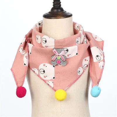 Bear Pink Зима Осень Малыш Хлопчатобумажный Шарф Девочка Шарфы Треугольник Мультфильм Симпатичные Печати Нагрудник Мальчик Шаль Воротник Шейный Платок - Цвет: Bear Pink