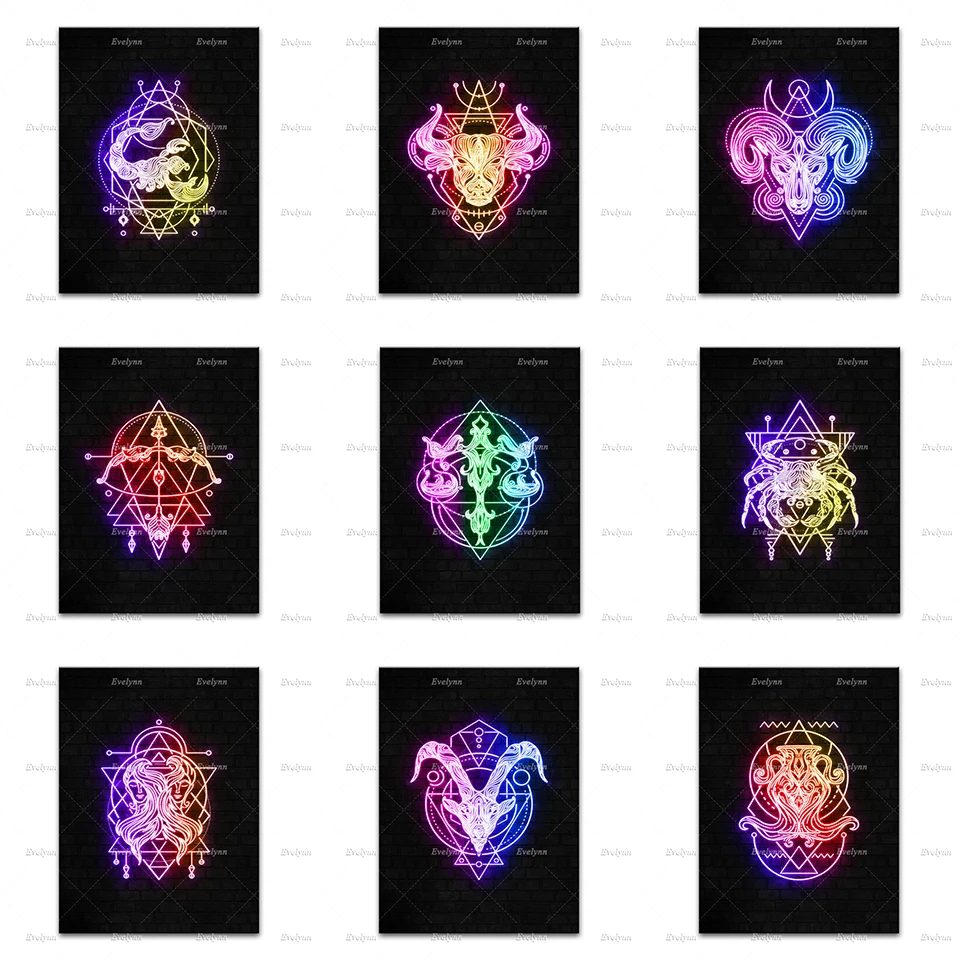

Aquarius,Sagittarius,Capricorn,Gemini,Aries,Taurus,Scorpio,Virgo,Pisces,Leo,Libra Neon Sign Wall Art Prints Poster Home Decor