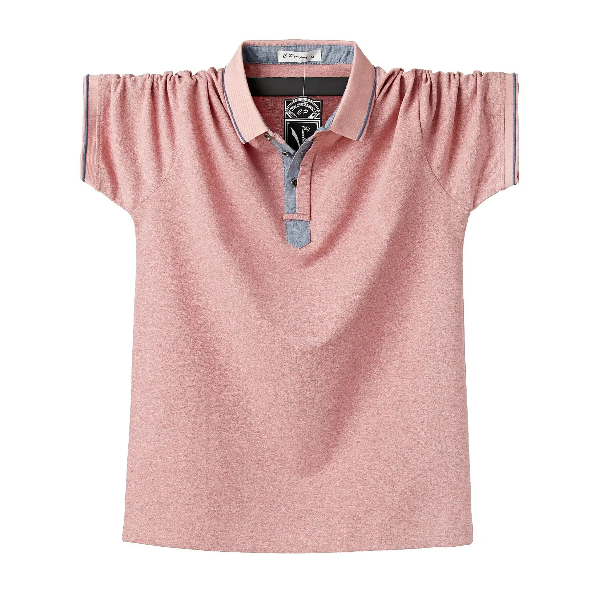 Мужская хлопковая рубашка поло с отложным воротником и короткими рукавами лето