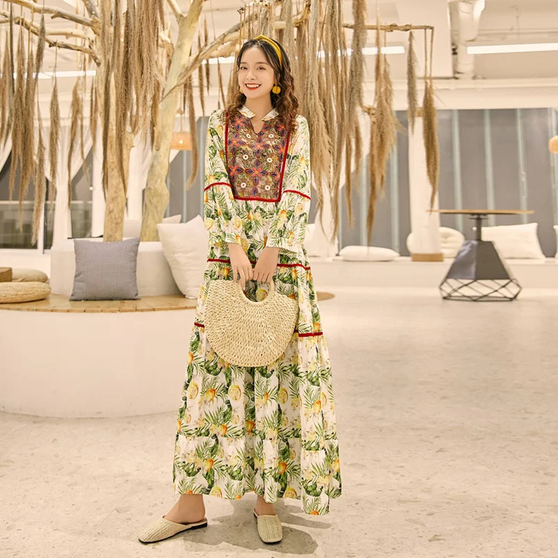 

Женское длинное шифоновое платье с цветочным принтом, в мусульманском стиле