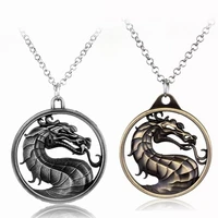 retro animal dragon pattern fighting game character round pendant mens necklace metal sliding round pendant accessories jewelry