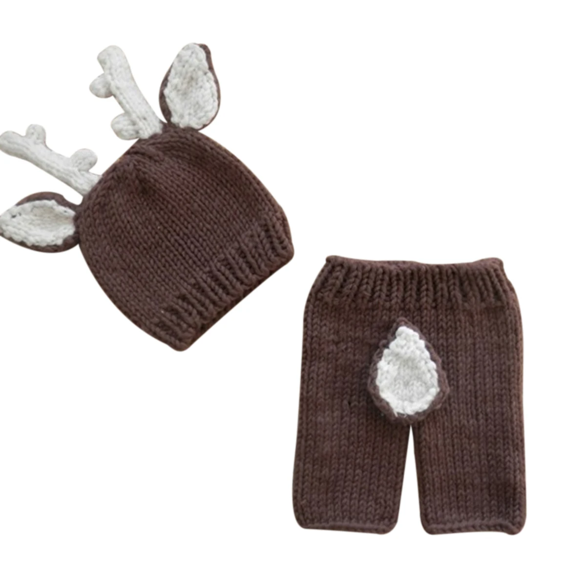 

Newborn Photography Costume Cute Knit Weave Deer Antler Hat Fawn Tail Pants Props for Baby Boys Girls 0-3 Months