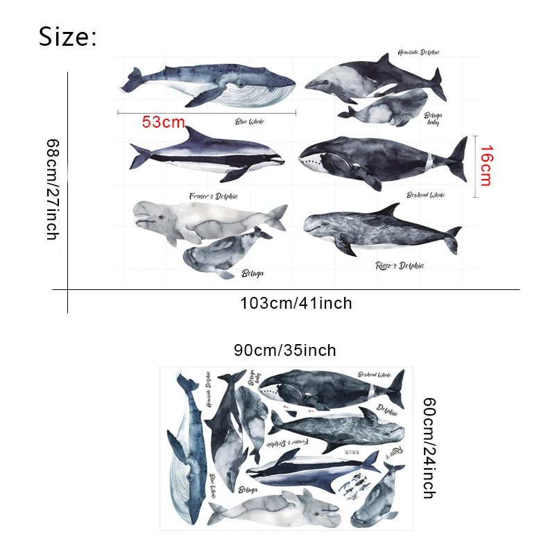 

Nordic style Whale Dolphin Wall Stickers for Kids room Bedroom Game room Eco-friendly Vinyl Wall Decals Art Home Decor