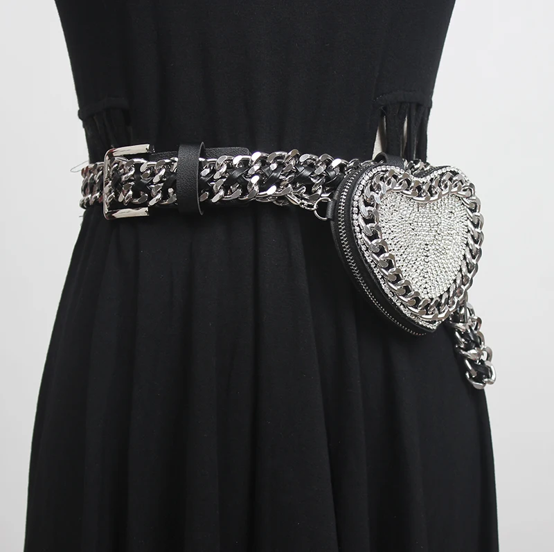 Fashion Sequins Glitter Sparkling Belt Punk Rock Motobike Cool Bling Circle Heart Exaggeration Waist Metal Chain Belts