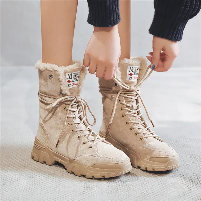 

Suede Leather Snow Women's Boots Plus Velvet Thick Short Cotton Boots Wear-resistant Platform Casual Walking Women Shoes