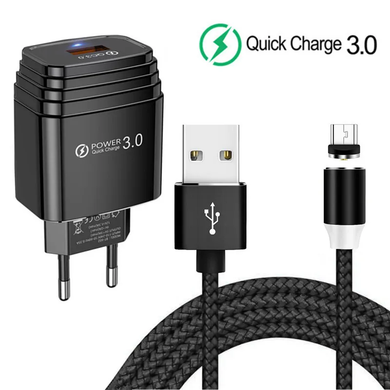 Магнитный зарядный Micro usb кабель для Samsung A10 адаптер телефона 18 Вт QC 3 0 USB быстрое