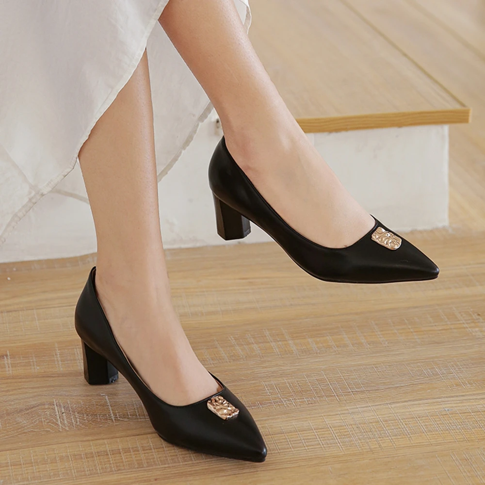 Женские модные туфли лодочки SJJH на среднем каблуке и с острым носком E376|Женские