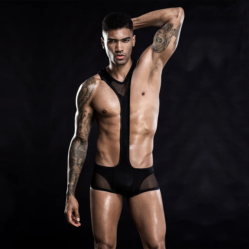 

Sexy underwear men's nightclub one-piece mesh SM uniform temptation bar DJ personality appearance clothing