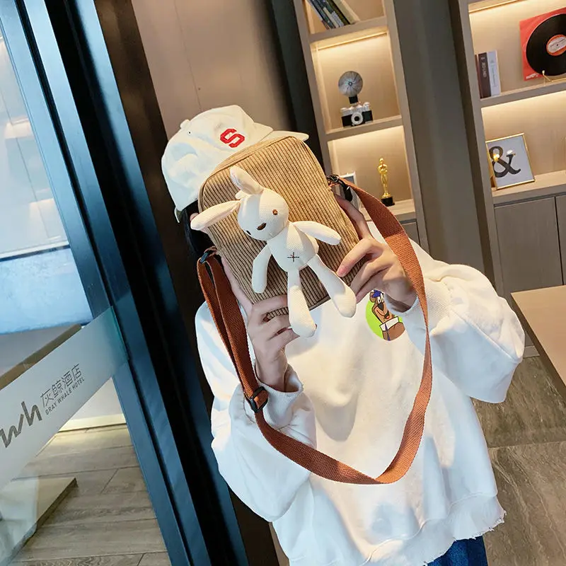 Cute Rabbit Children's Corduroy Shoulder Bag Lovely Baby Boys Crossbody Bags Accessories Little Girls Small Coin Purse Handbags