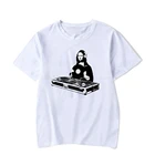 Лето 2020 Mona Lisa DJ музыка мультфильм комикс рейв техно ролл Camisetas Hombre 90s Мода Хип-Хоп Уличная футболка для мужчин