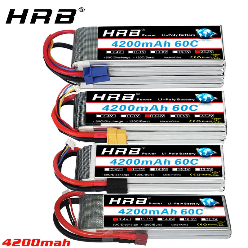 HRB 2S 3S 4S литий полимерный аккумулятор 11 1 V 14 8 v 4200 мА/ч 60C Lipo для 1:10 1:12 на