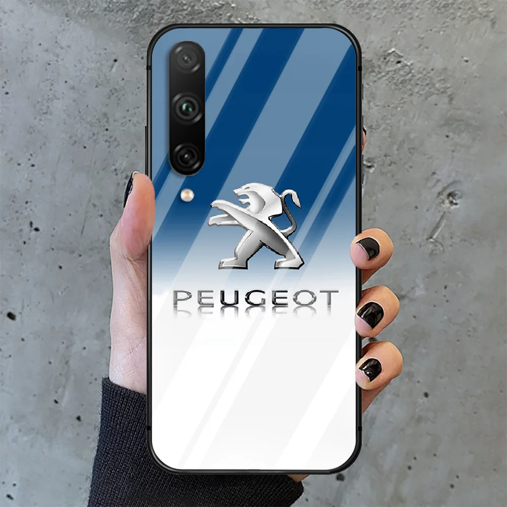 

France Peugeots Car Phone Tempered Glass Case Cover For huawei honor 7 8 9 10 20 A X S lite i pro Funda Cover 3D Black Black