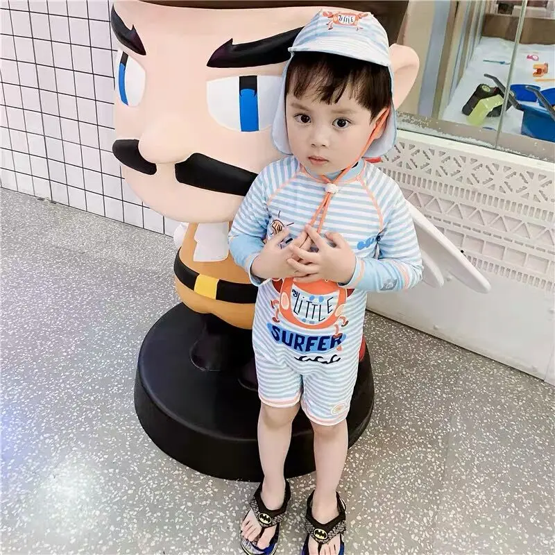 Baby Swimsuit Swimming Pool Beach Clothes UV Protection Boys Swimwear Long Sleeve One Piece Overalls Children's Bathing Suit
