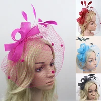 bowknot fascinators hat for women tea party headband kentucky derby wedding cocktail flower veil mesh feather hair clip for girl