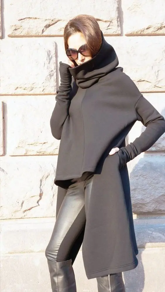 Женская толстовка с длинным рукавом асимметричная водолазка из хлопка капюшоном