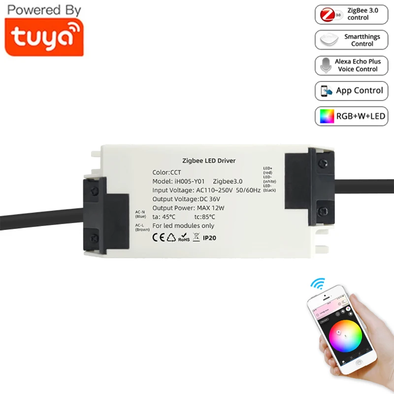 

Смарт-драйвер светодиодсветильник ленты Tuya Zigbee 3,0, регулятор световой ленты RGBCCT, 110 ~ 250 В переменного тока, смарт-контроллер светодиодной лен...