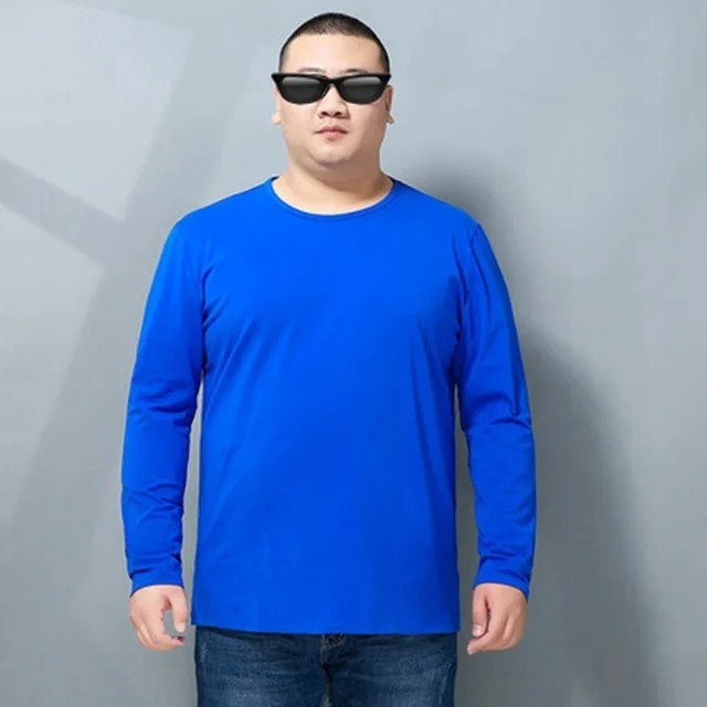 BLUE Размера плюс большие 8XL 10XL 12XL Мужская футболка длинные рукава на осень-зиму футболки; хлопковая домашняя обувь футболка топы 54 52 56-62 64 66 68 150 кг 160 кг - Цвет: BLUE