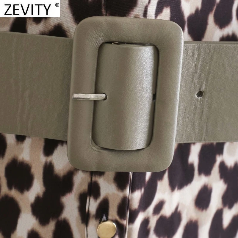 Zevity Новое Женское винтажное платье с леопардовым принтом поясом рисунком