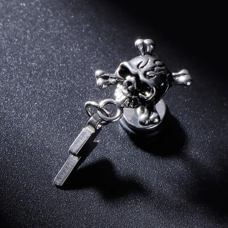 

69HB 1pc Punk Earrings Skull Head Fashion Star Cross Pendant Women Men Jewelry Charms Brincos Dangle Chain Titanium