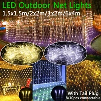 chirstmas led net mesh string light 220v 8 modes outdoor waterproof wedding party holiday decor connectable with tail plug d30