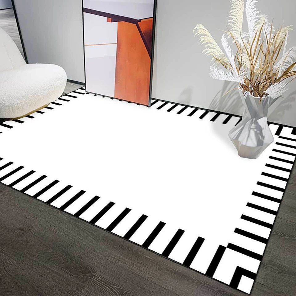 

Black And White Rug Nordic Geometric Style Carpet For Living Room Soft Long Fluff Children's Play Mat Bedroom Bedside Area Rug