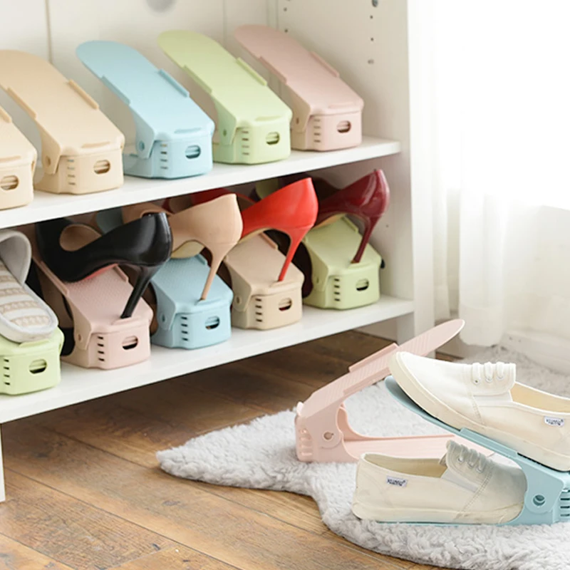 

10pcs Durable Adjustable Shoe Organizer Footwear Support Slot Space Saving Cabinet Closet Stand Shoes Storage Rack Shoebox