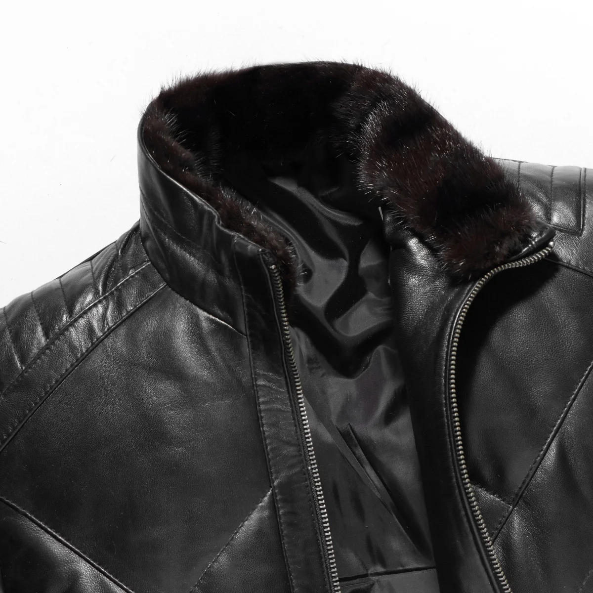 Мужская кожаная куртка зимняя из натуральной овчины норковая Меховая с